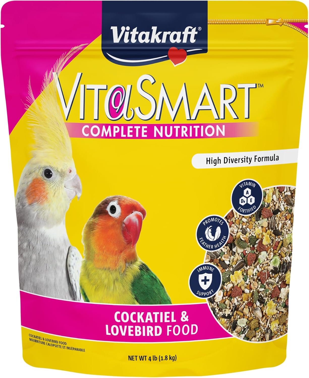 Vitakraft Vita Smart Gourmet Cockatiel and Lovebird Food – Vitamin-Fortified – Daily Pet Bird Food 4 Pound (Pack of 1)