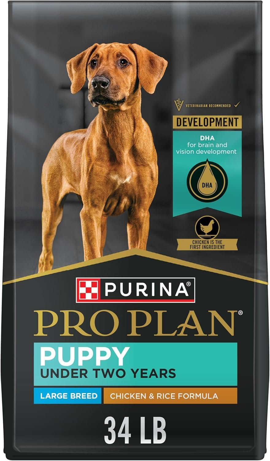 Purina Pro Plan Large Breed Dry Puppy Food, Chicken & Rice, 34 lb Bag | Development puppy food with DHA for brain and vision development, calcium to build strong bones and teeth, for large dogs
