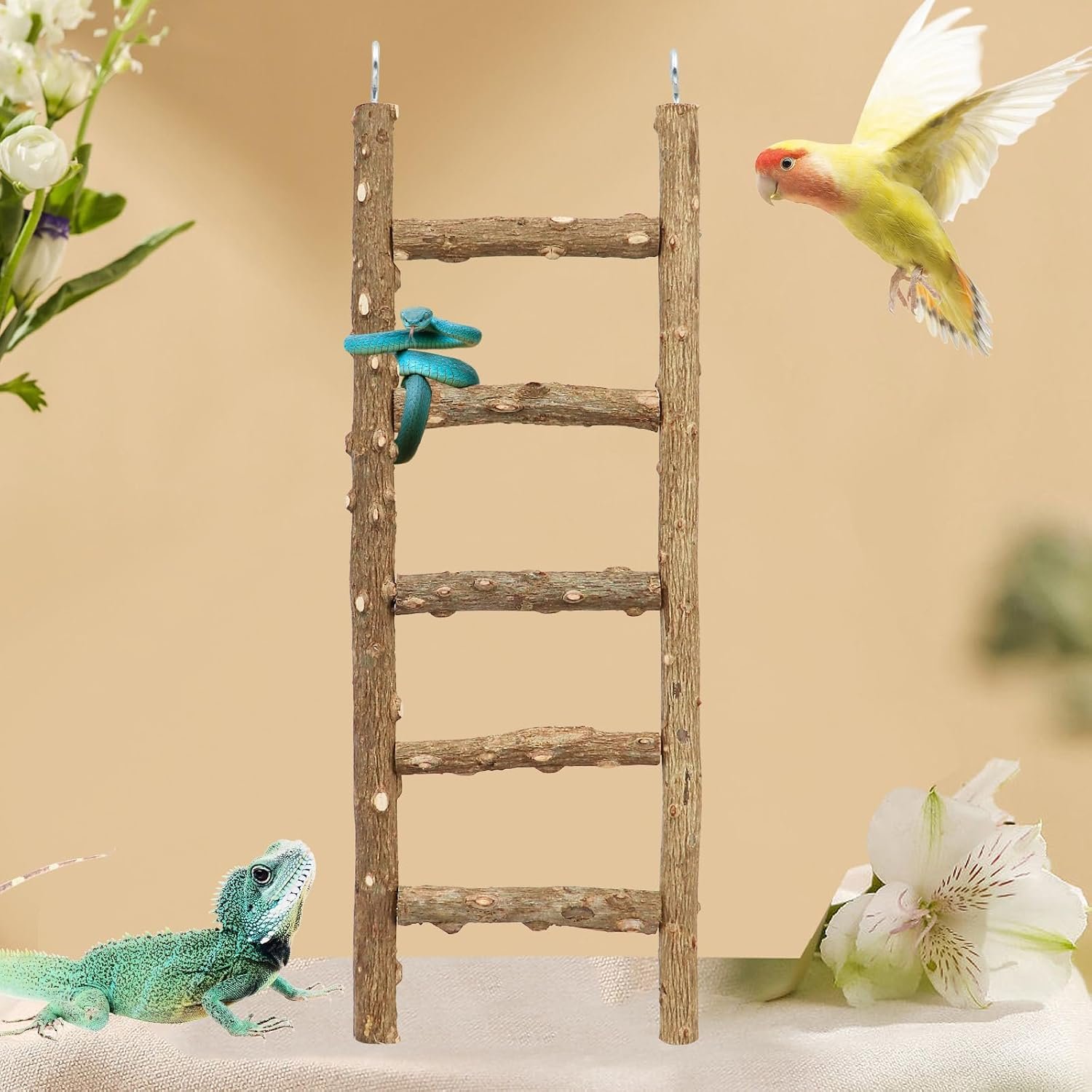 Natural Pepper Wood Parrot Ladder – Bird Climbing & Chewing Toy, Cage Accessory for Parrots, Parakeets, Cockatiels