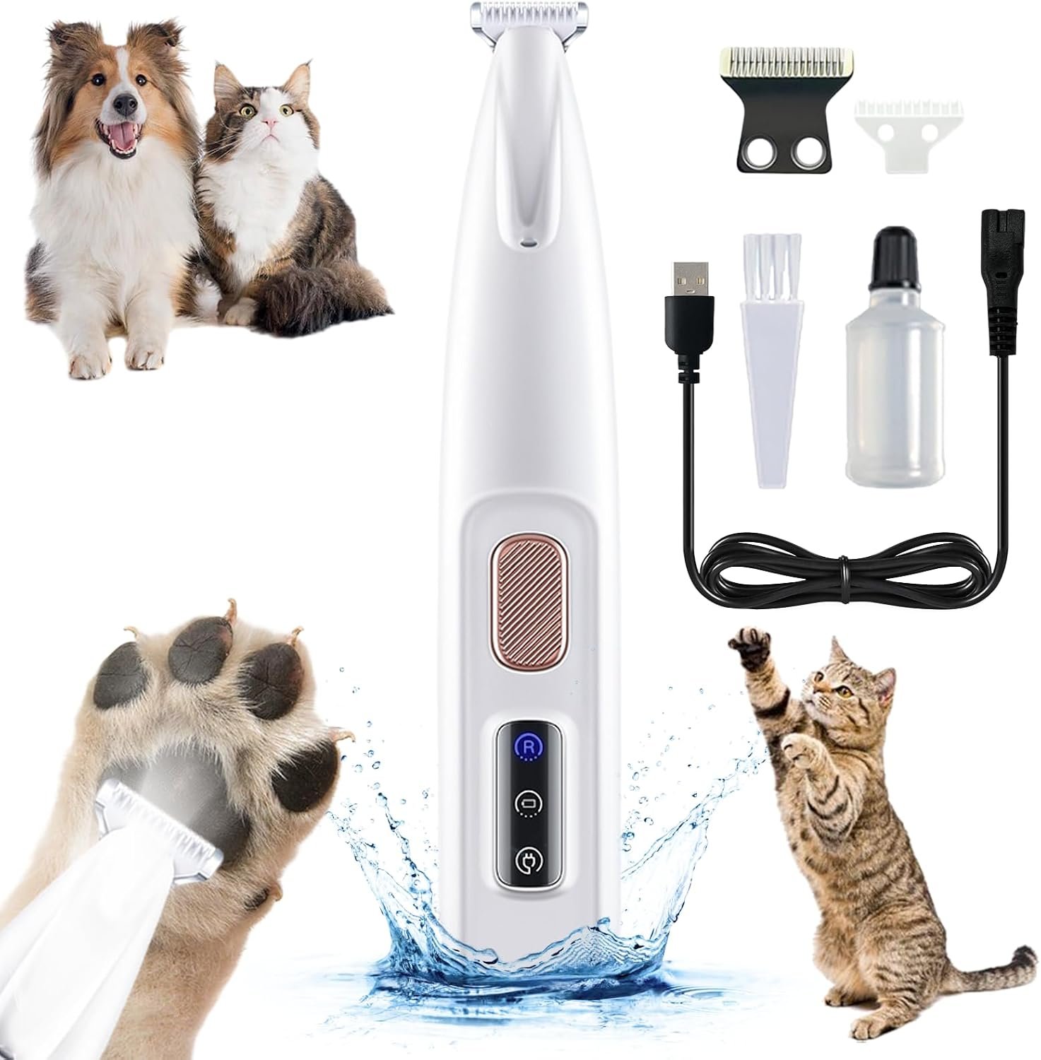 Paw Trimmer, Calm Clippers for Cats, Electric Dog Trimmer for Paws, Rechargeable Dog Paw Hair Trimmer with Led Light Low Noise Waterproof