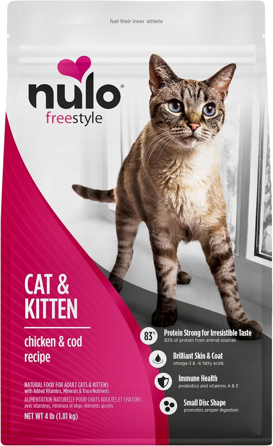 Nulo Freestyle Cat & Kitten Dry Food – Chicken & Cod Recipe, High Protein Grain Free Cat Food, Natural Kibble with Probiotics & Omega Fatty Acids, 4lb Bag