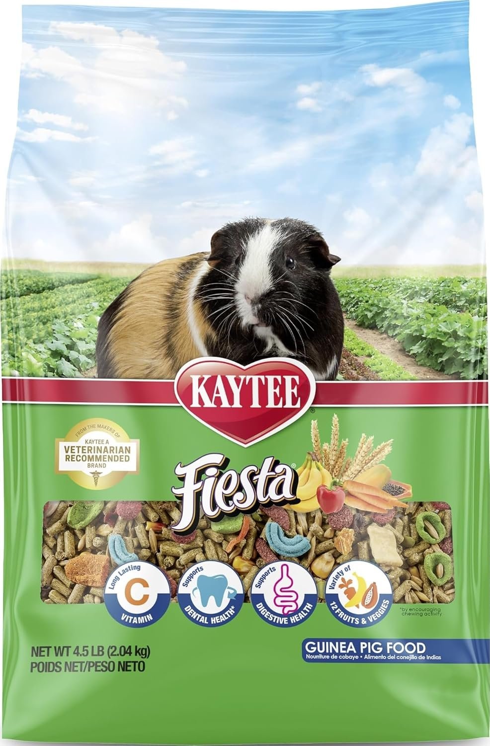 Kaytee Fiesta Guinea Pig Food, Nutritious Blend, 4.5 Pounds | Supports dental health. Complete diet for guinea pigs. Shapes and textures, guinea pig enrichment