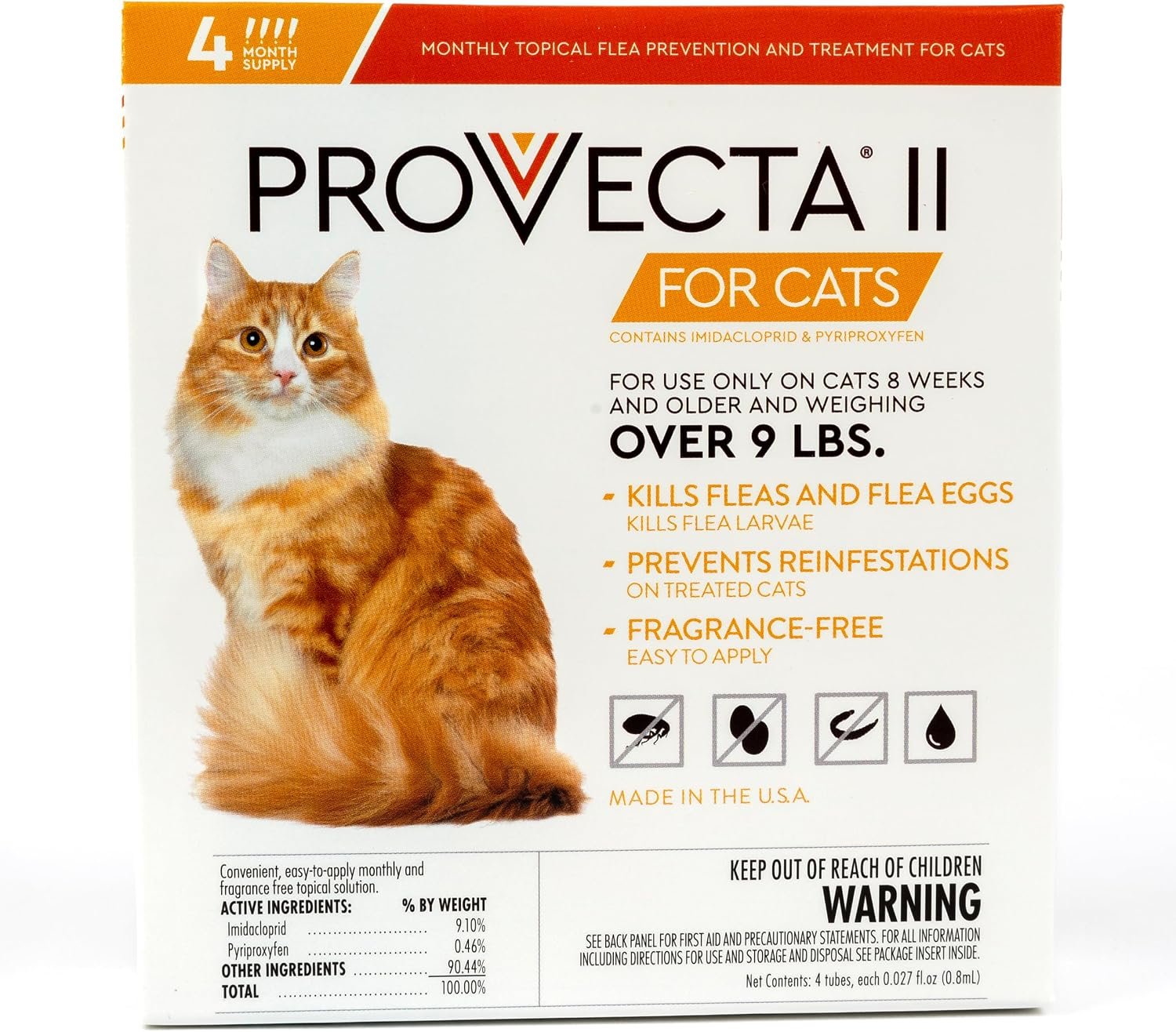 Provecta® II Flea Treatment for Large Cats Over 9 lbs, 4-Month Supply