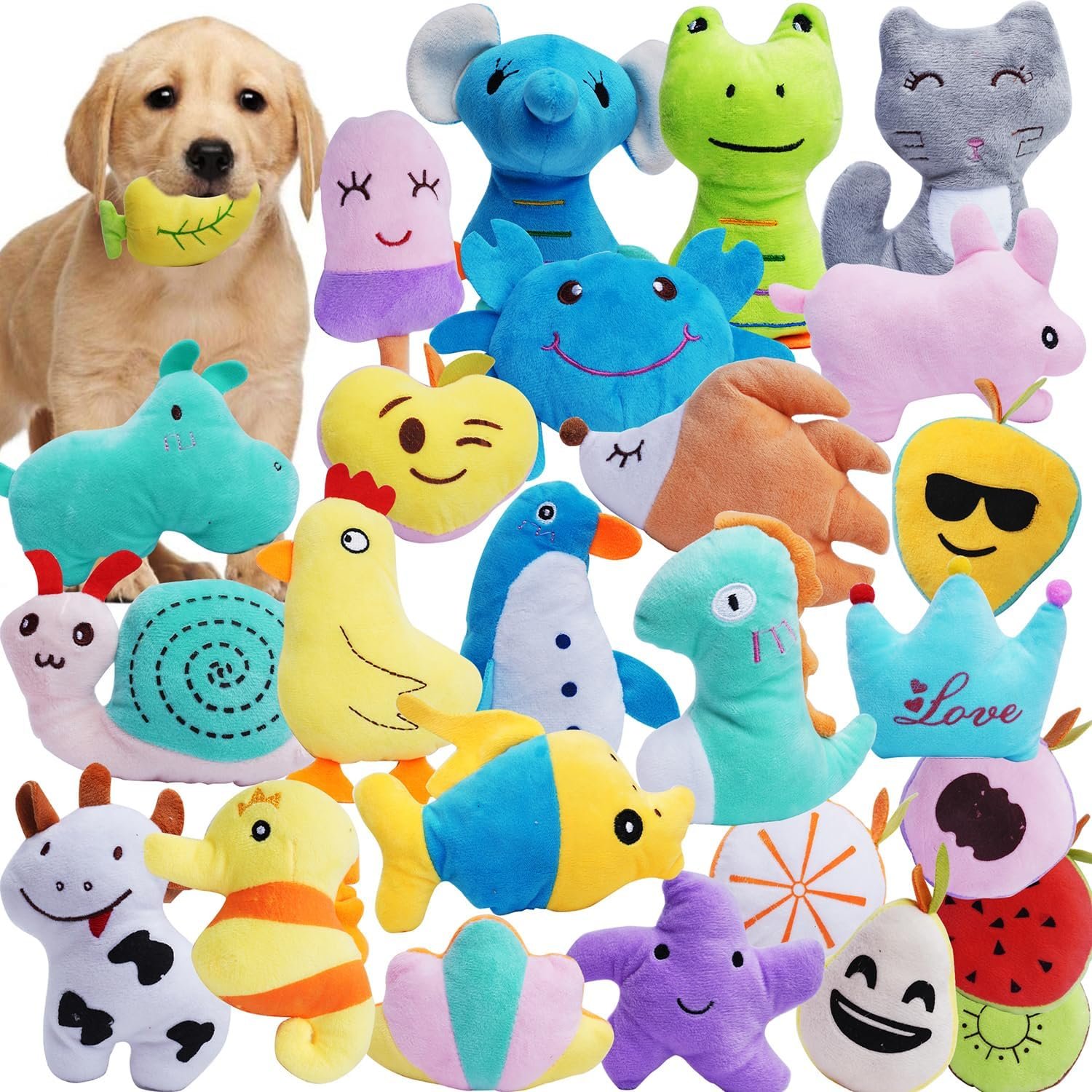 HDMOTU Pack of 26 Soft Small Medium Dog Squeaky Toys,Cute Puppy Favorite Comfortable Squeakers Toy,Multicolored for Puppy | Cute Puppy Favorite, Dog Comfortable Plus Chew Squeakers Toy, For Puppy
