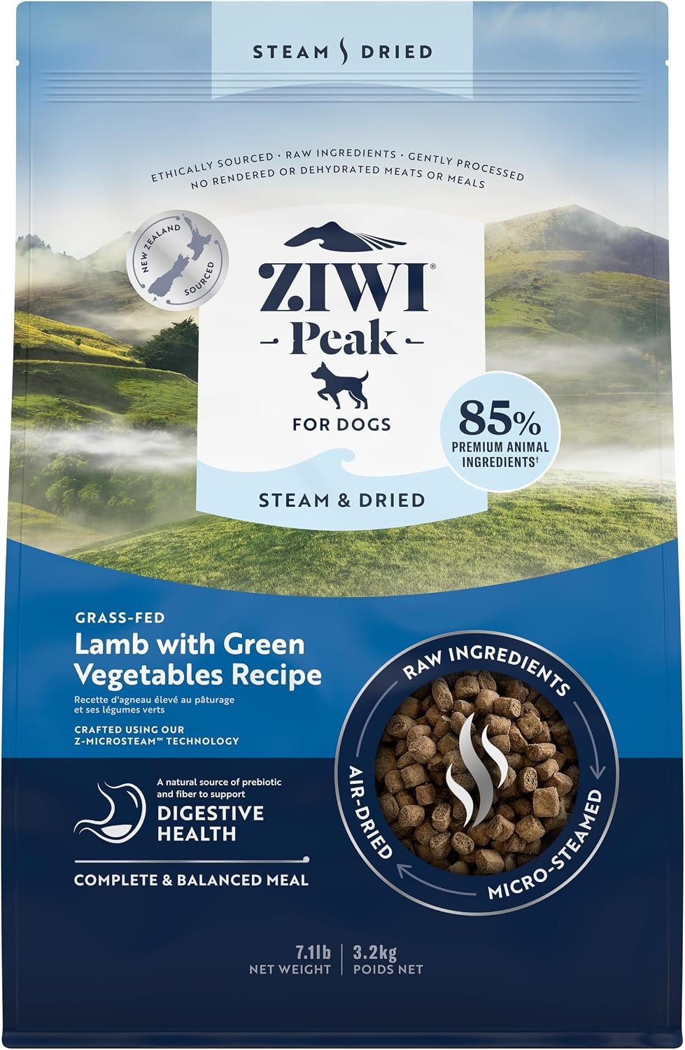 ZIWI Peak Steam & Dried Dog Food – Grass-fed Lamb w/Vegetables – High Protein, Low Carb, All Breeds & Lifestages, for Digestive Health (113.6oz)