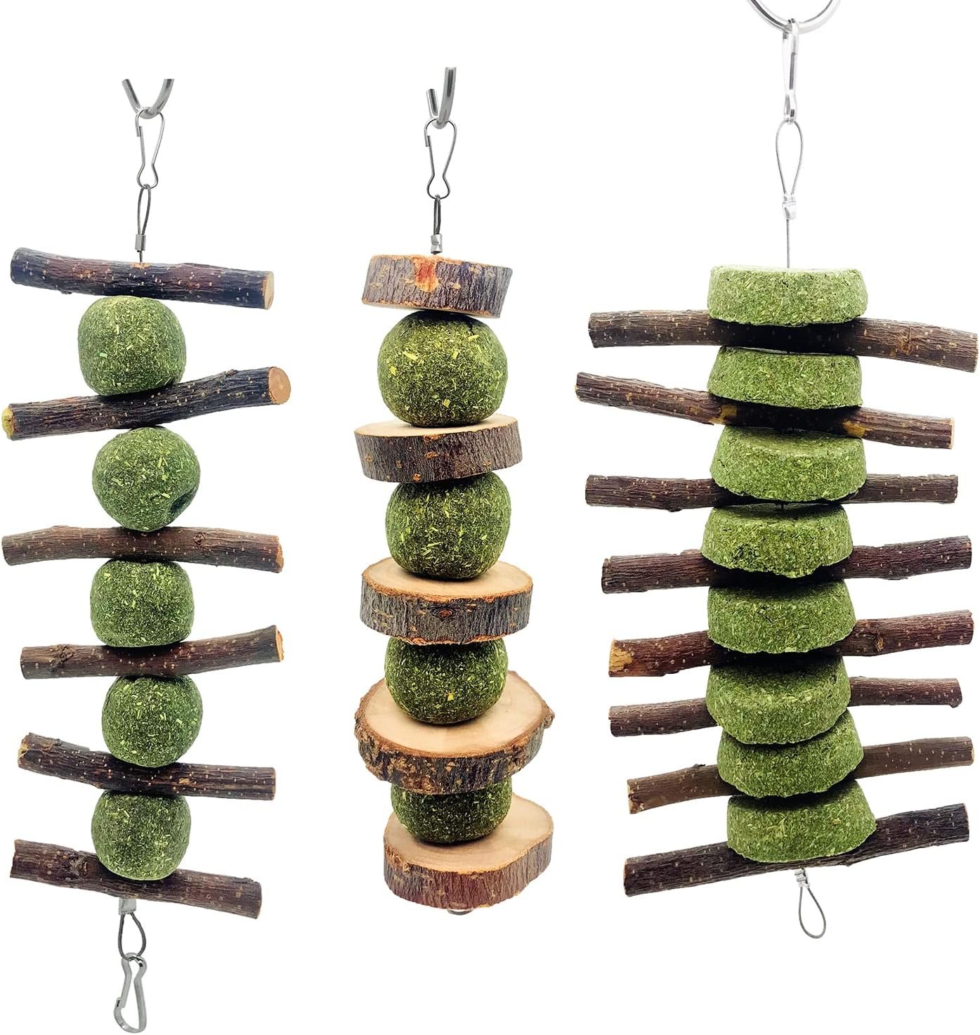 3 Pcs Bunny Chew Toys, Rabbit Chew Toys | for Teeth Grinding, Natural Organic Apple Wood Stick for Improve Rabbits Guinea Pigs Hamsters Dental Health