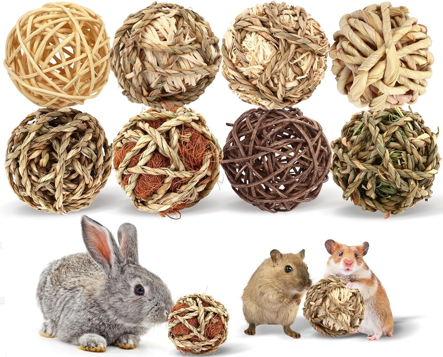 Bunny Rabbit Chew Grass Balls, Rolling Chew Toys for Small Animals (8 Pcs) | Rabbit chew balls, Improving Dental Health, Natural Chew Grass Toys for Rabbits, Guinea Pigs, Chinchillas, Hamsters, Mice