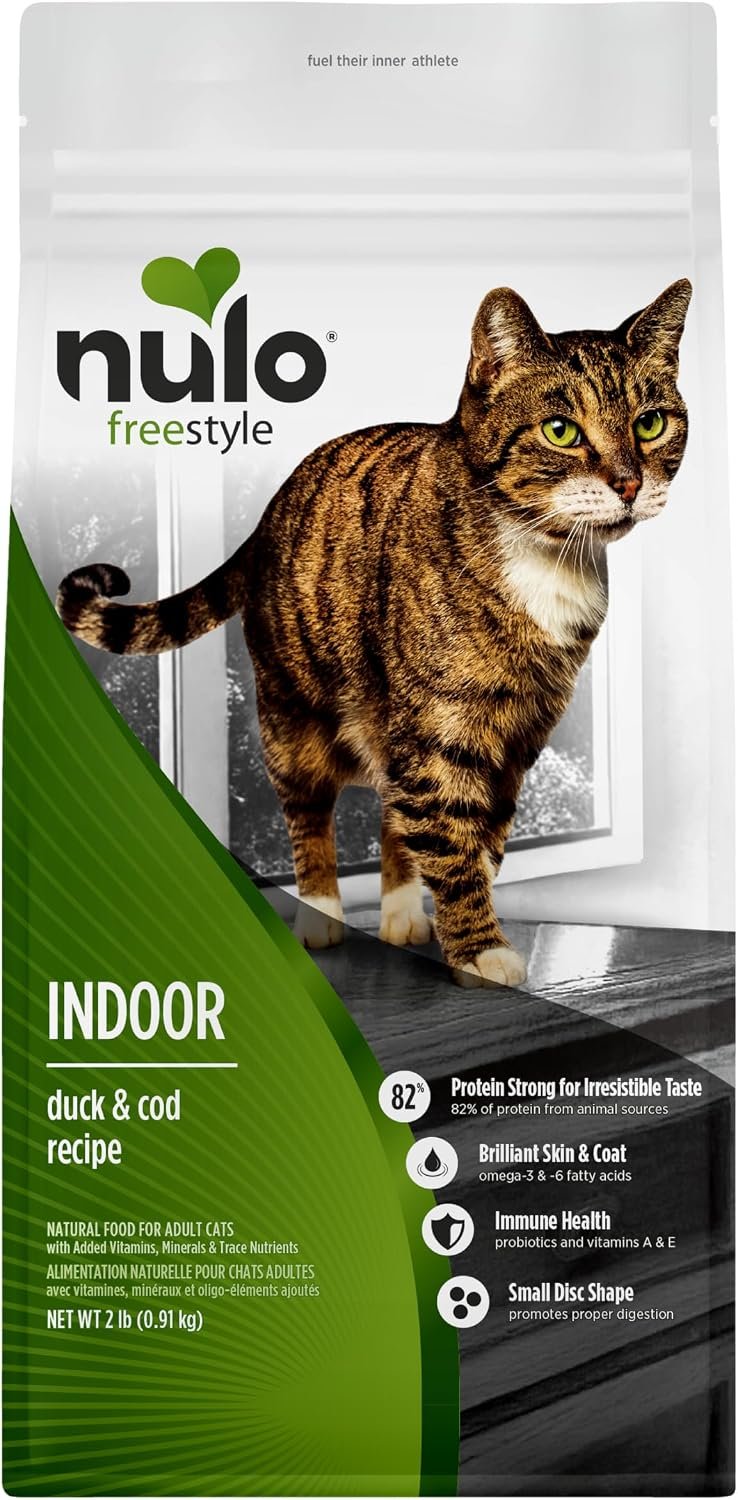 Nulo Freestyle Dry Cat Food Indoor – Duck & Cod, High Protein Grain-Free Dry Cat Food, Natural Kibble with Probiotics and Omegas Fatty Acids, 2lb Bag
