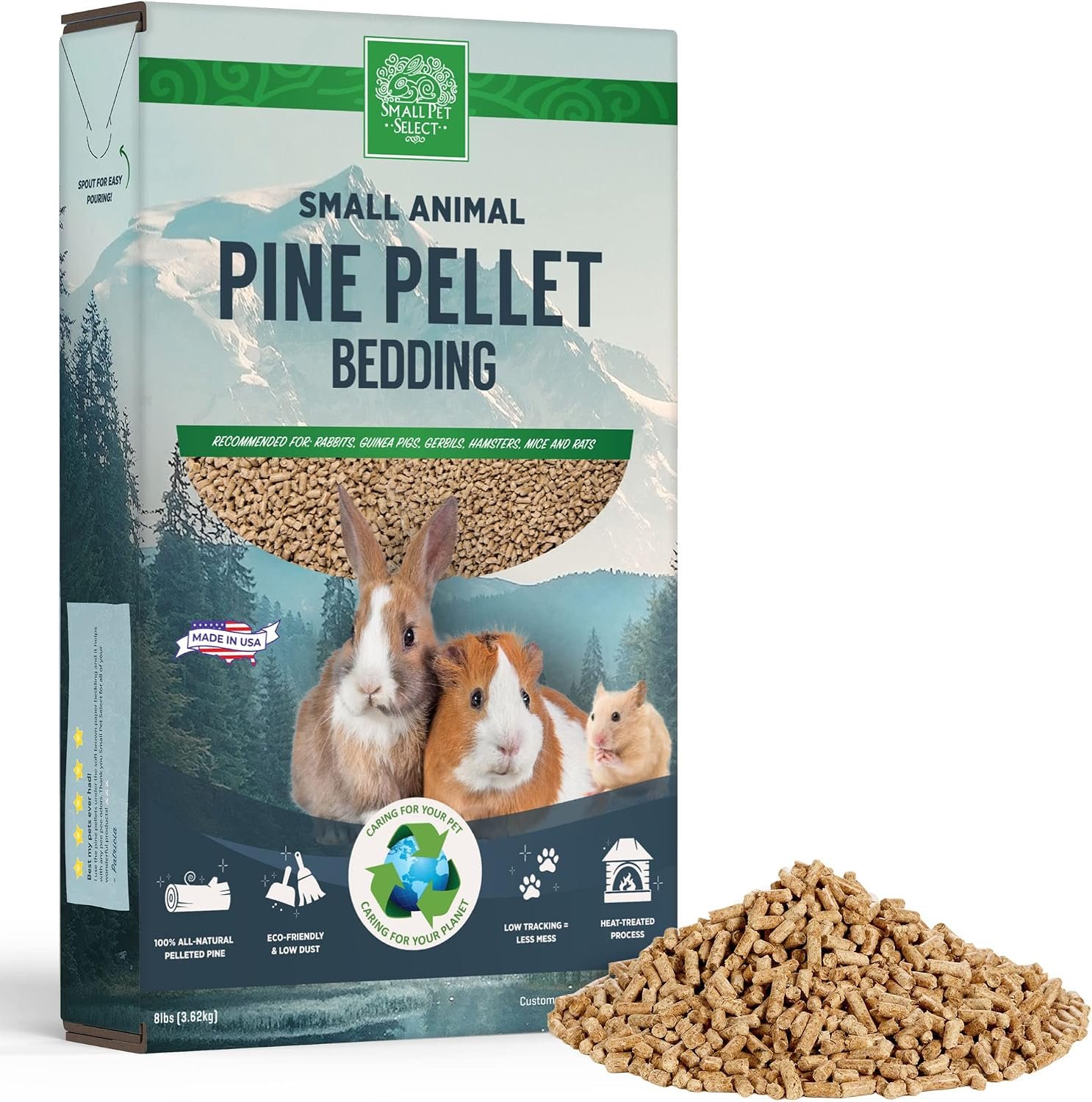 Small Pet Select Pine Pellet Bedding for Rabbits & Guinea Pigs, 8 lb | Absorbent Odor Control, Made in USA, Low Dust, Biodegradable, For Hamsters, Bunnies, Chinchillas & Small Pets