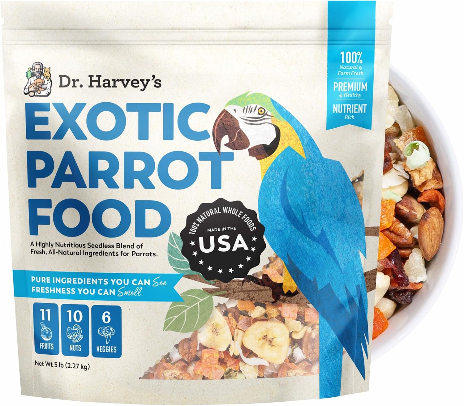Dr. Harvey’s Exotic Parrot Blend, Seedless Blend of Natural Food for Large Parrots