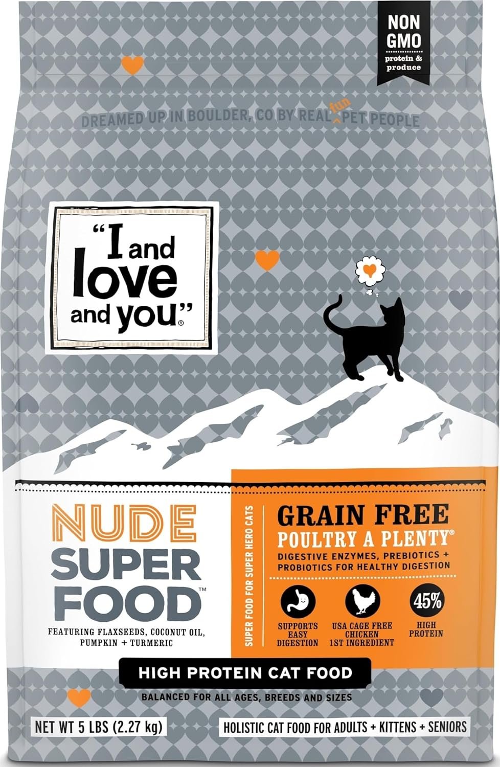 I and love and you Nude Super Food Dry Cat Food – Turkey + Chicken – Grain Free, High Protein, No Fillers, Superfoods, 5lb Bag