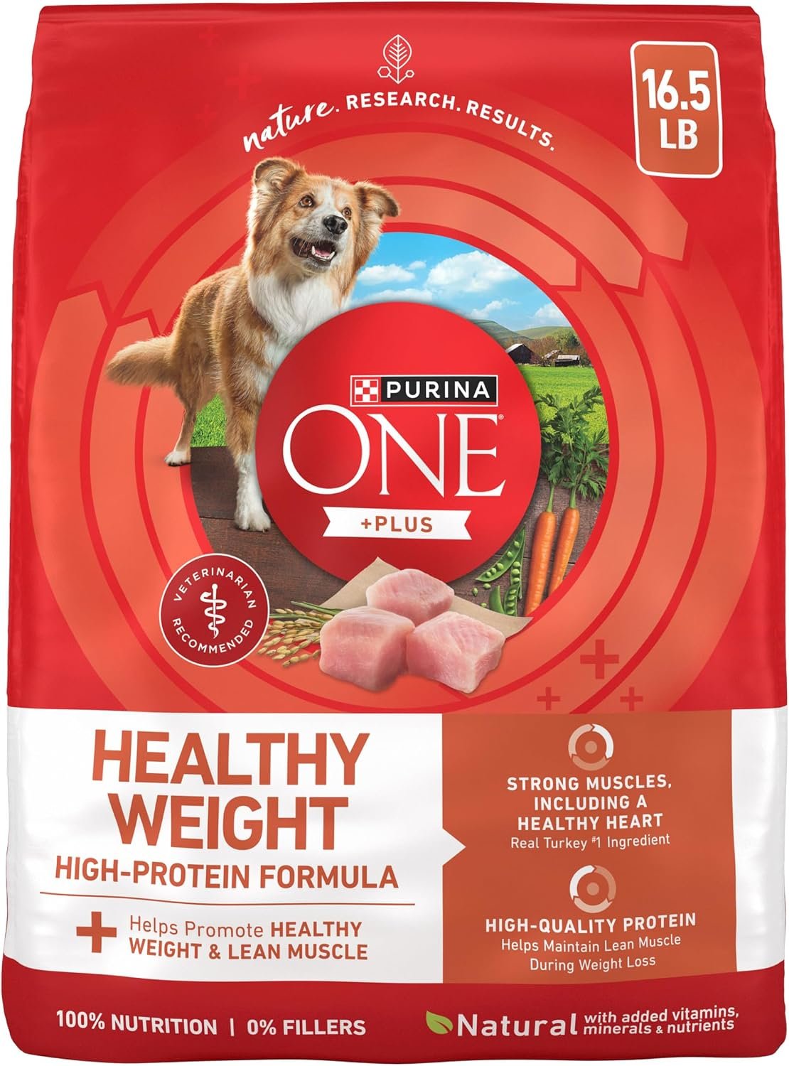 Purina ONE Plus Healthy Weight Dry Dog Food, Real Turkey, 16.5 lb Bag | High protein dog food for weight control with turkey as the first ingredient, helps promote healthy weight and lean muscle