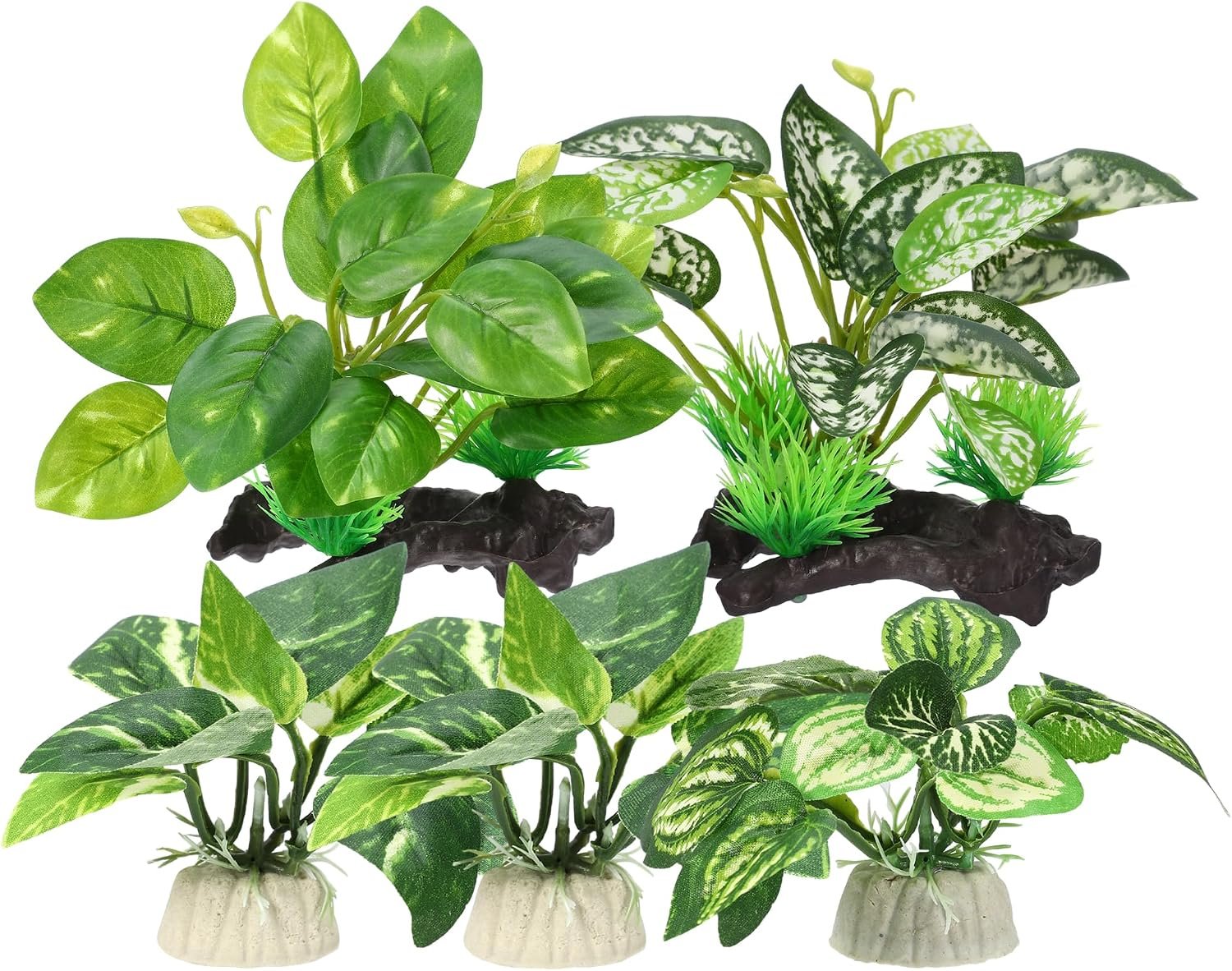 Silk Aquarium Plastic Plants Fish Tank Decor Driftwood for Fish Green 5pcs