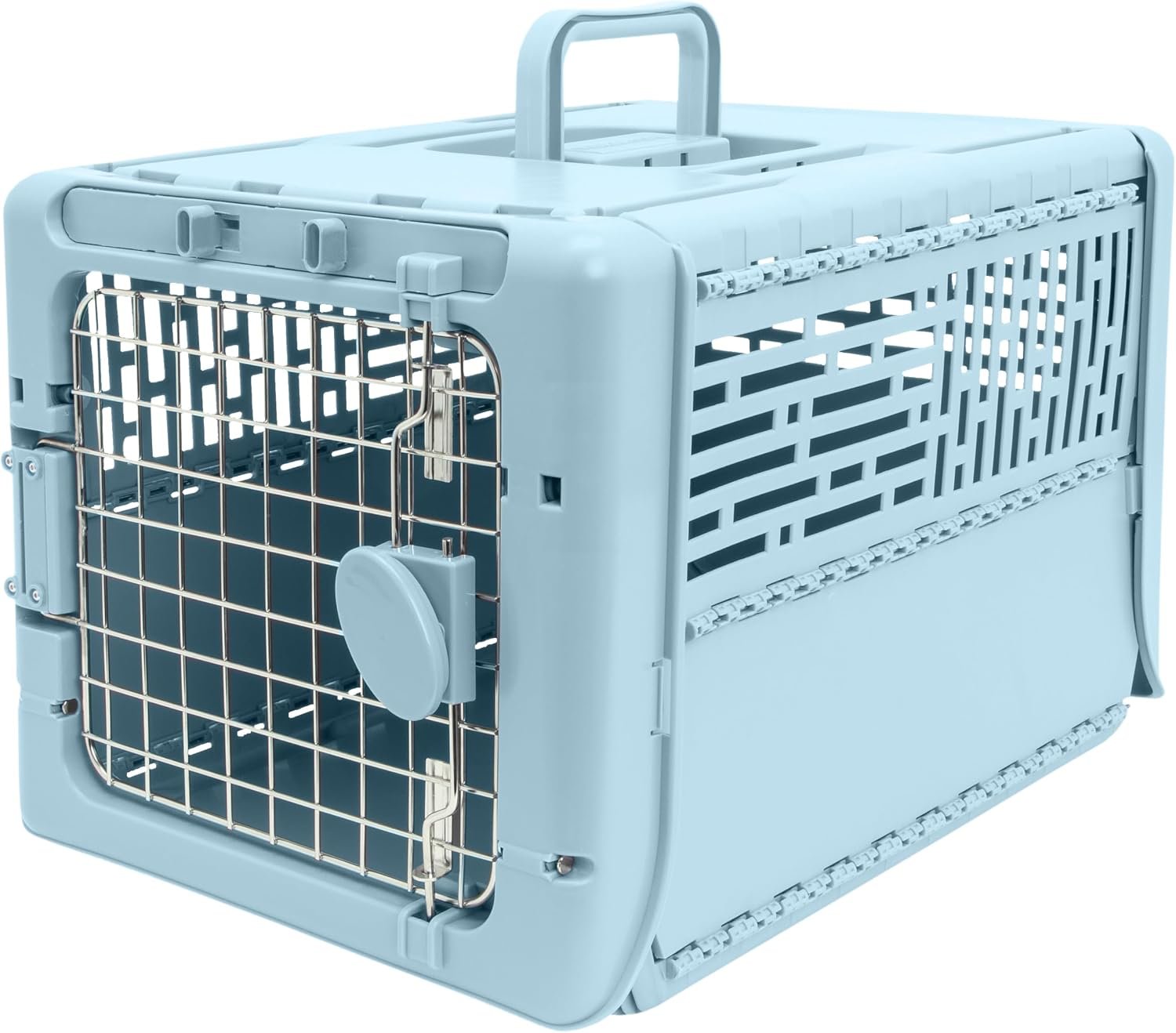 SportPet Designs Collapsible X-Small Pet Travel Carrier (Blue), Hard-Sided Kennel for Small Dogs, Puppies, Cats, Kittens, Animals up to 20lbs, Washable Home & Outdoor Pet Crate, 19.6″L x 13.5″W x 12″H