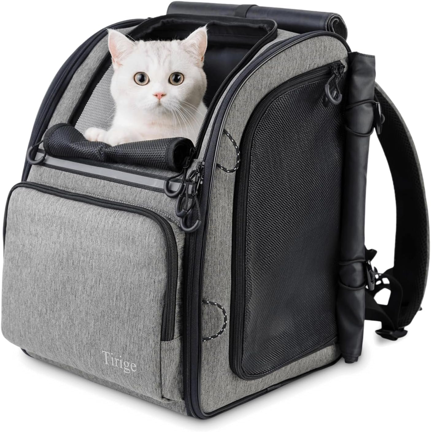 Premium Dog & Cat Carrier Backpack for Travel, Hiking & Vet Visits – Solid Durable Pet Backpack with Breathable Mesh, Safety Strap, Anti-Anxiety Curtain & Storage Pockets (Gray)