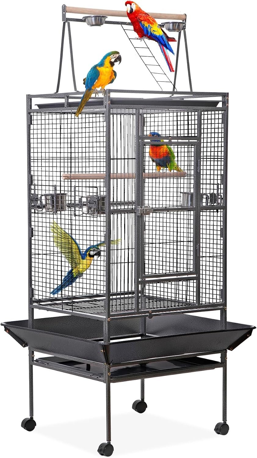 HSM 68 Inch Wrought Iron Large Bird Flight Cage with Rolling Stand