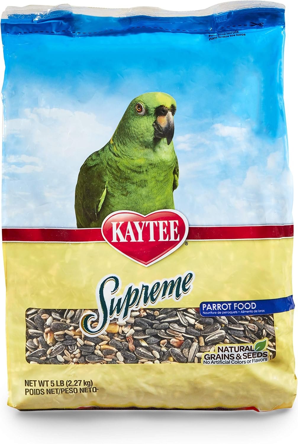 Kaytee Supreme Pet Parrot Food, Natural Seed & Grain Blend, 5 Pounds | Easy daily feeding. Balanced bird food with seeds, grains and pellets. Bird feed with natural protein, fiber, whole grains
