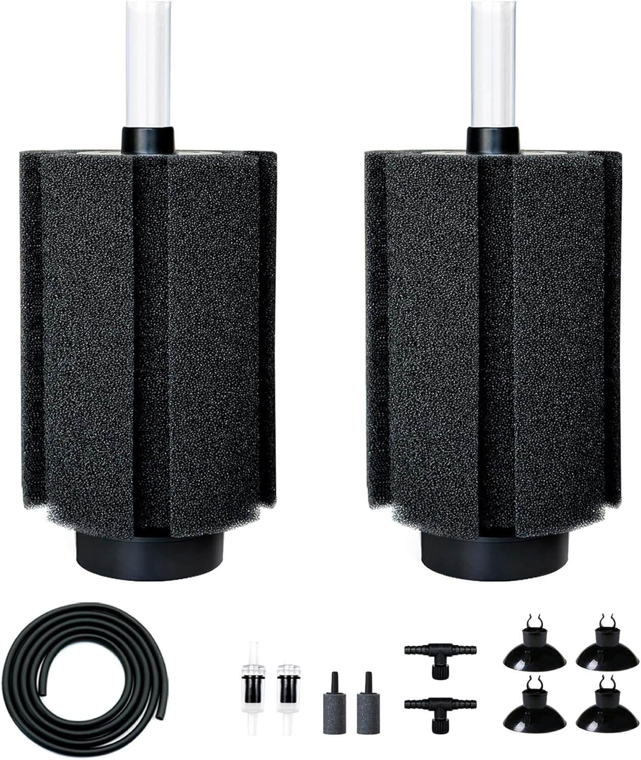 100-120 Gal Large Aquarium Sponge Filter with Air Stone and Ceramic Media | 2 Pack Quiet fish tank filters fit Breeding Fry Betta Shrimp Fish Tank