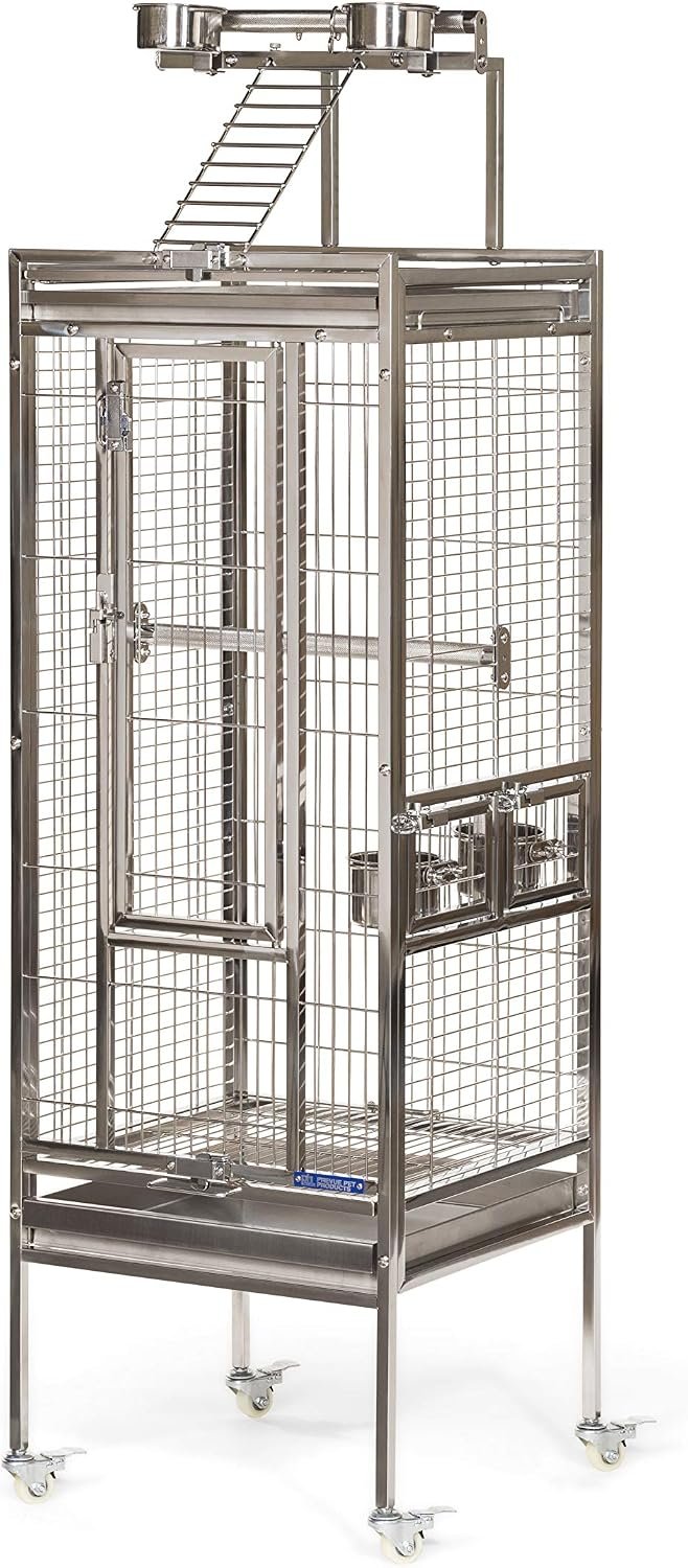 Prevue Pet Products Stainless Steel Playtop Bird Cage | Rolling Metal Bird Cage with Stand, Seed Guards & Wheels, Ideal for Cockatiels, Conures, & Other Medium Sized Birds