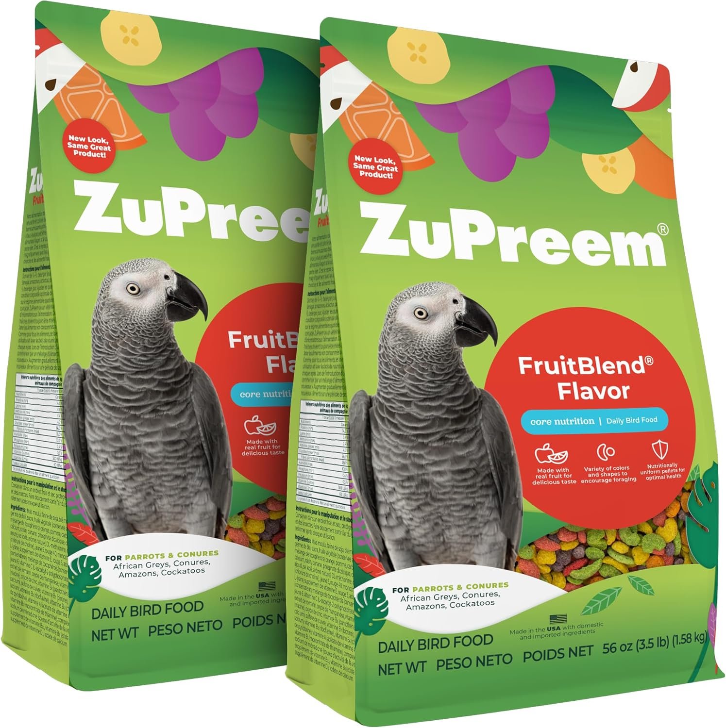 ZuPreem FruitBlend Parrot Pellets, Large Bird Food, 3.5 lb, Pack of 2