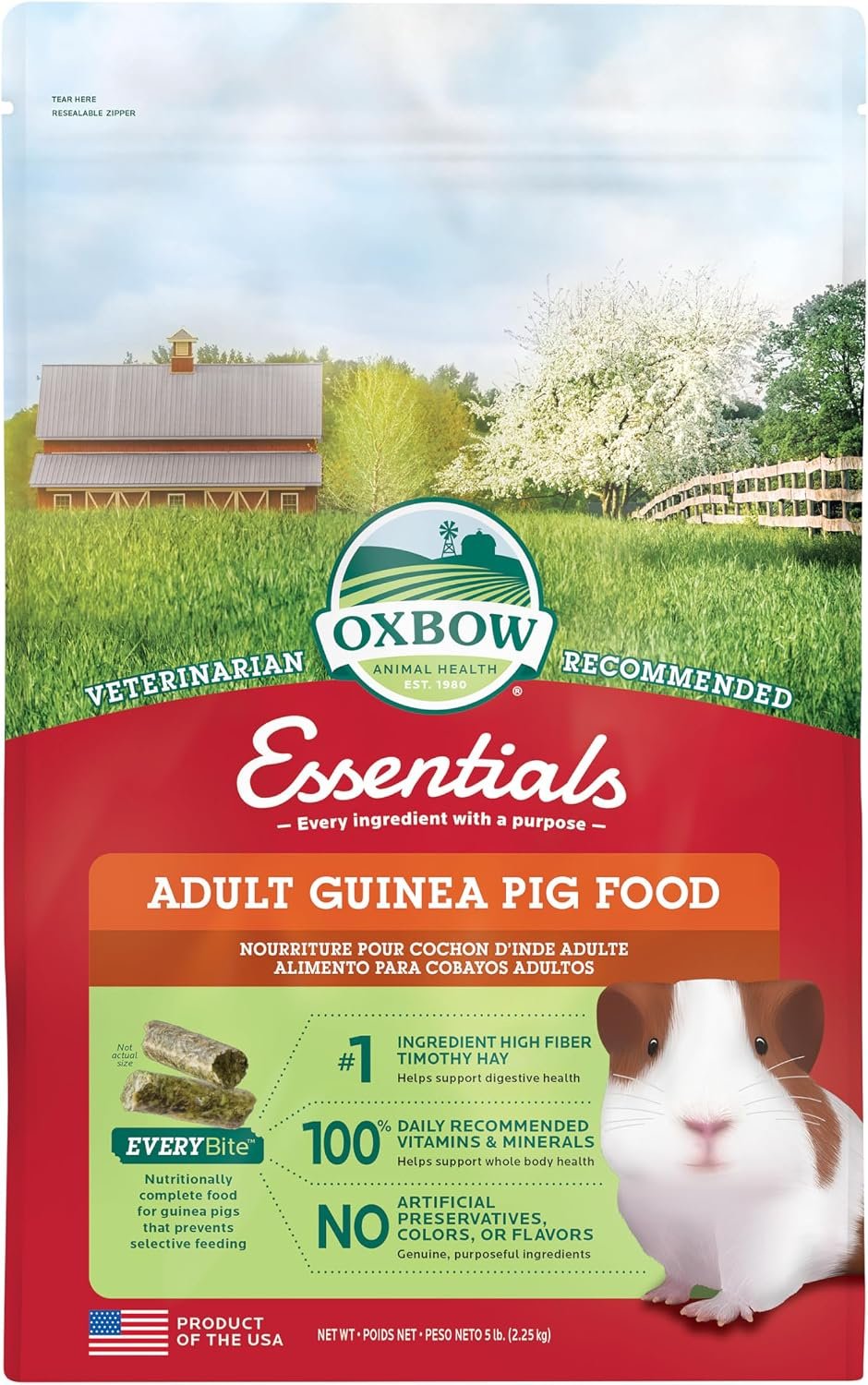 Oxbow Essentials Adult Guinea Pig Food, Timothy Hay Pellets, USA, 5 lb