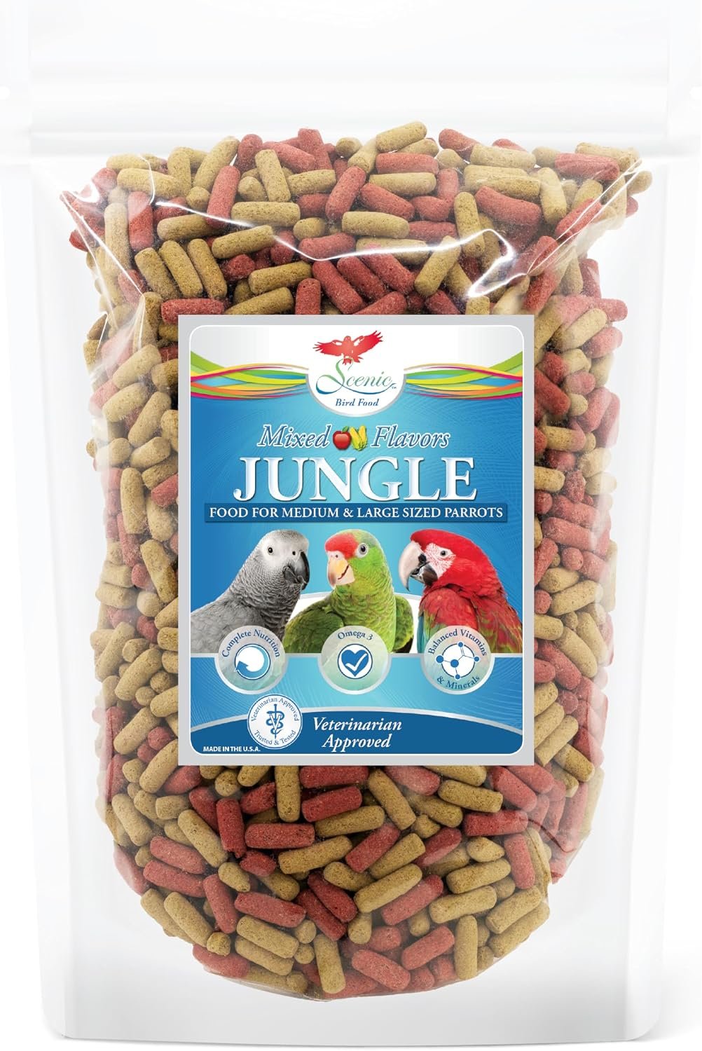 Scenic Mix Jungle Large Parrot Food – 2 lb Bag – 1″ Bird Pellets – Complete Nutrition for Macaws, Amazons, Cockatoos, African Grey Parrots & More
