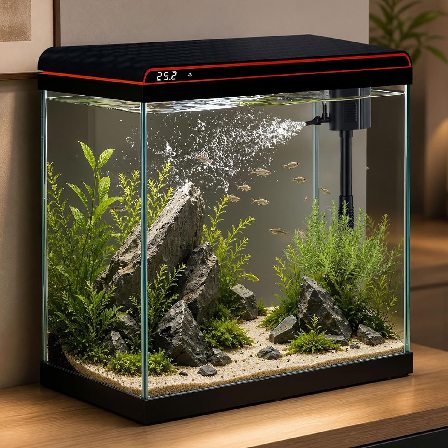 10 Gallon Fish Tank, Betta Fish Tank Smart Aquarium Kit, Glass Aquarium Starter Kits Self Cleaning with 3 Types of LED Lights and Filter Water Pump Water Temperature Detection Ultra Quiet Gift for Kid