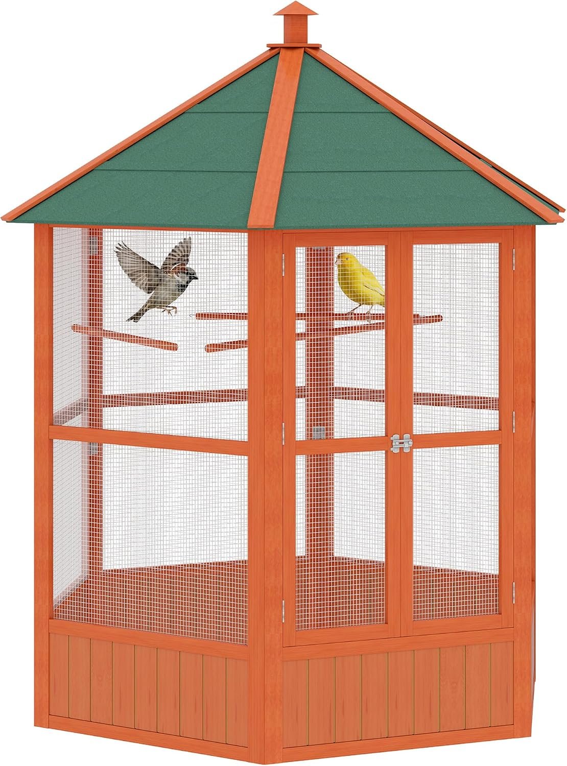 PawHut 44″ Hexagon Covered Canopy Bird Cage with Stand Orange