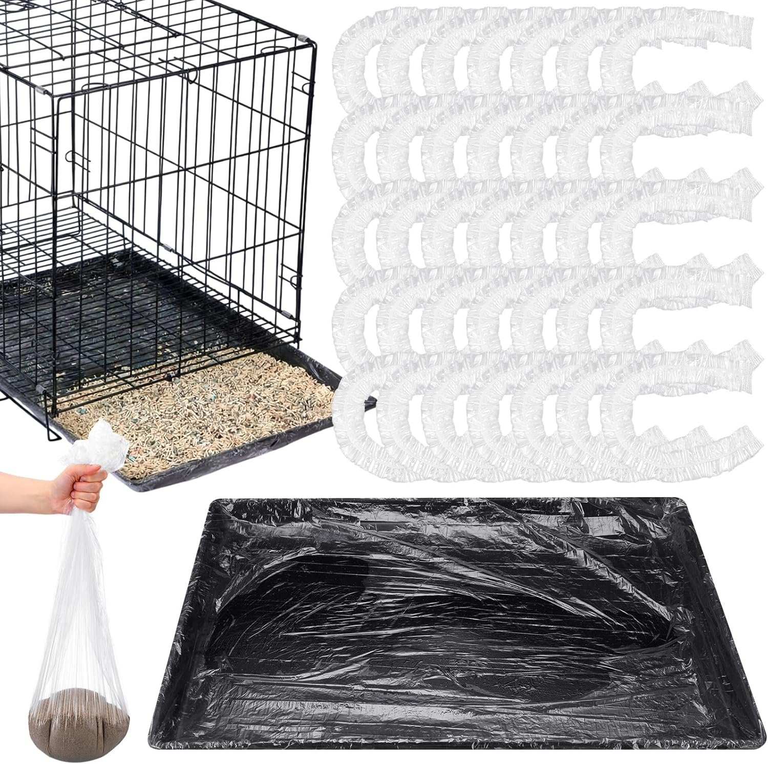 100 Pcs Large Disposable Bird Cage Liners Bulk 34” x 22” Elastic Plastic Small Animal Birds Cage Tray Liners Waterproof Universal Film Bird Accessories for Cockatiels Finches Canaries