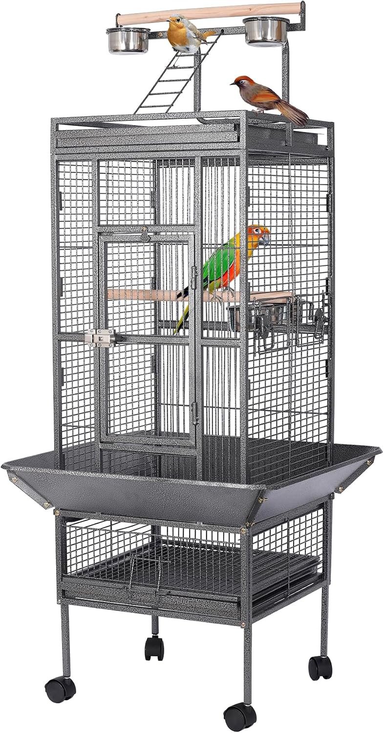 HSM 62 Inch Wrought Iron Large Bird Flight Cage with Rolling Stand