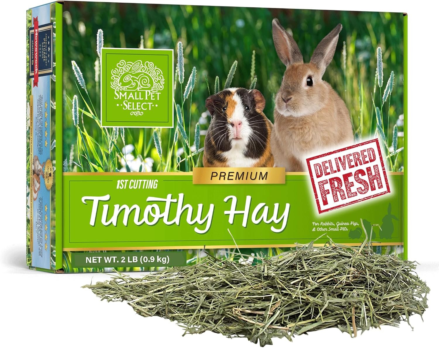 Small Pet Select 1st Cutting Timothy Hay for Rabbits & Guinea Pigs, 2 lb | High Fiber Natural Hay, Grown in USA, Long Coarse Strands for Dental Wear, For Chinchillas, Hamsters, Bunnies & Small Pets