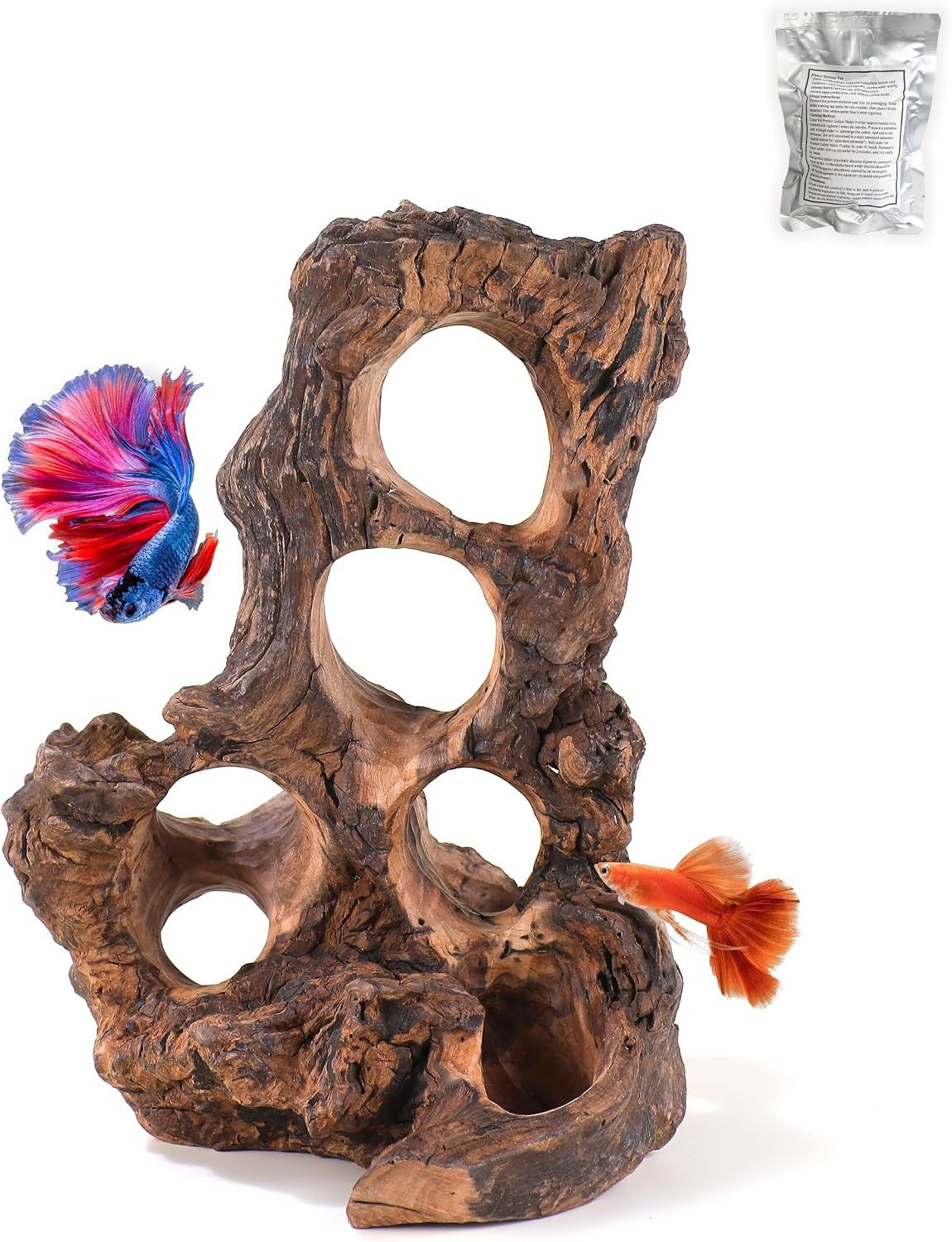Aquarium Driftwood Fish Cave for Betta Fish Shrimp Hideout,10-12″ Natural Porous Driftwood for Aquascaping with Low Tannins,Reptiles Shelter Fish Tank