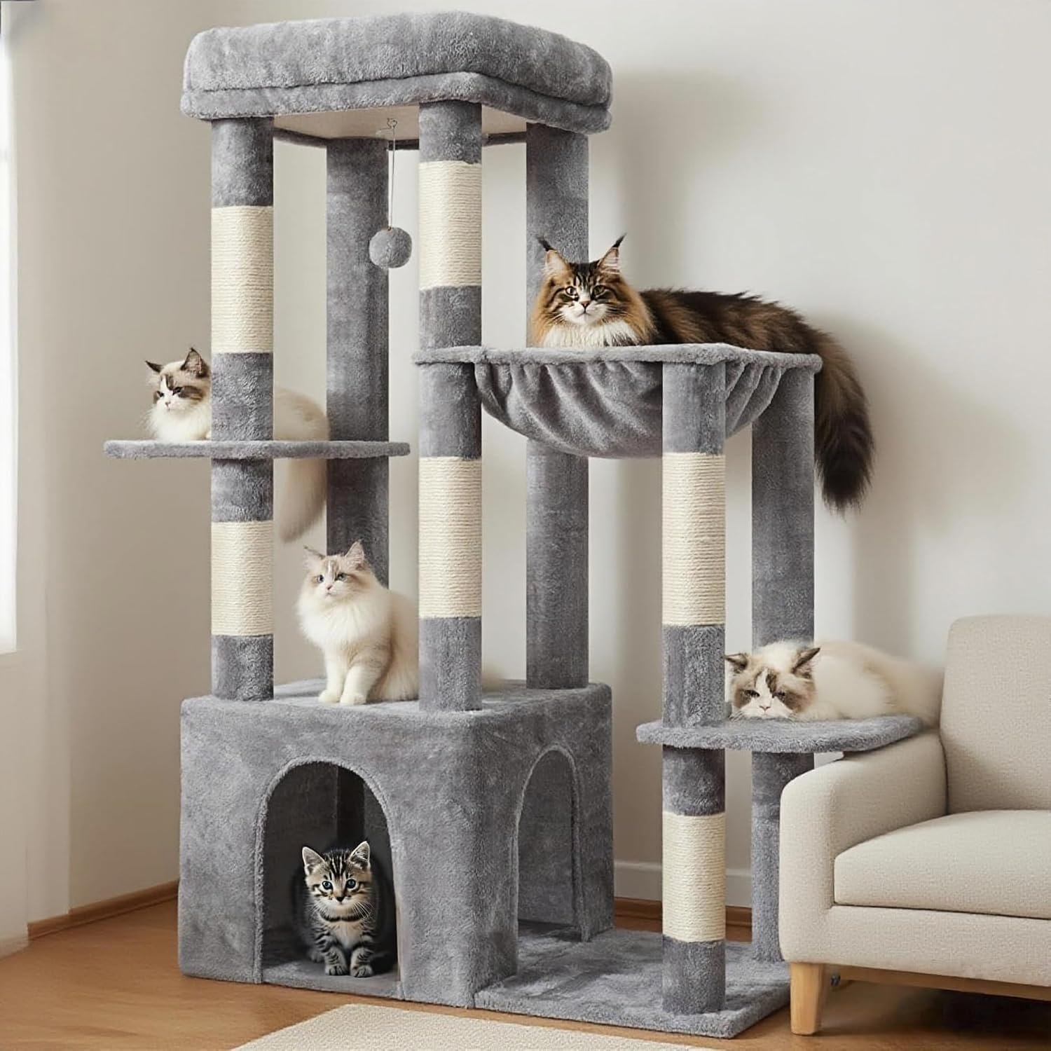 Heybly Heavy Duty Cat Tree with Large Base for Large Indoor Cats HCT026W