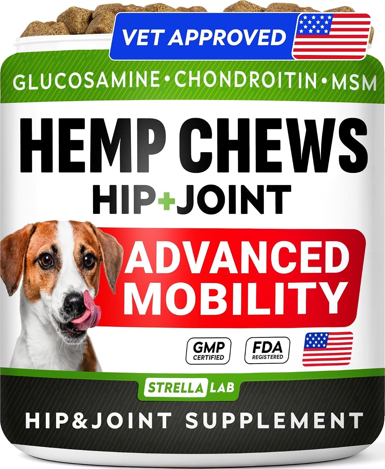 Advanced Joint Hemp Chews for Dogs Mobility – Hip & Joint Pain Relief Chews | Made in USA – Relief for Joint Stiffness – Flexibility Support w/Chondroitin & Glucosamine Treats for All Breeds (120Ct)