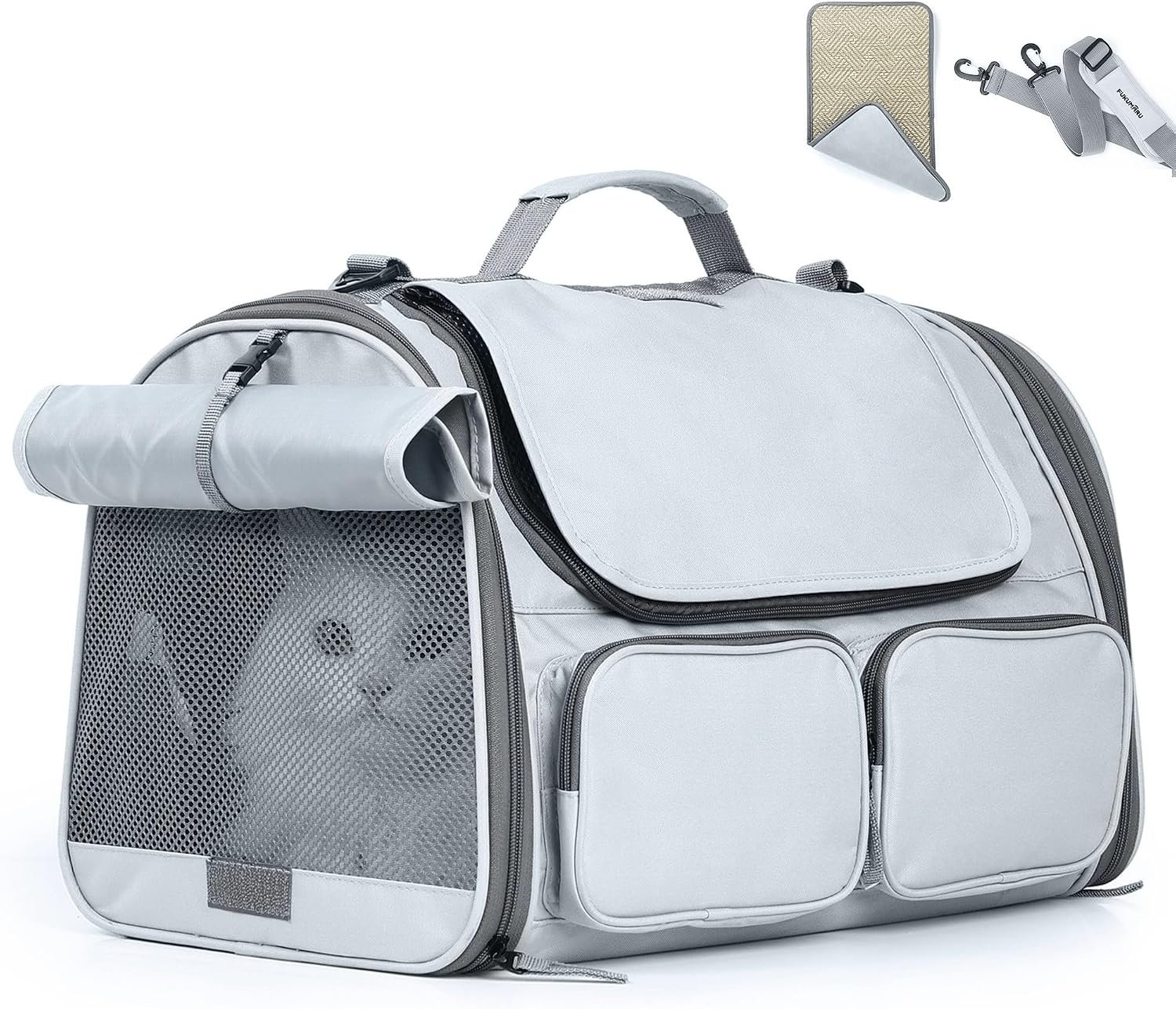 FUKUMARU Cat Carrier, Airline Approved Dog Carrier with Rollable Cover