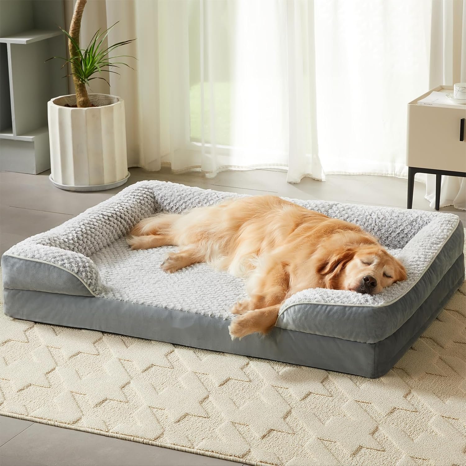 LEXTRO Orthopedic Dog Beds for Large Dogs, Comfy Washable Dog Couch Bed | Comfy Sleeping Dog Bed with Egg Crate Foam, Dog Sofa with Removable Cover, Waterproof Lining&Non-Slip Bottom, Gray