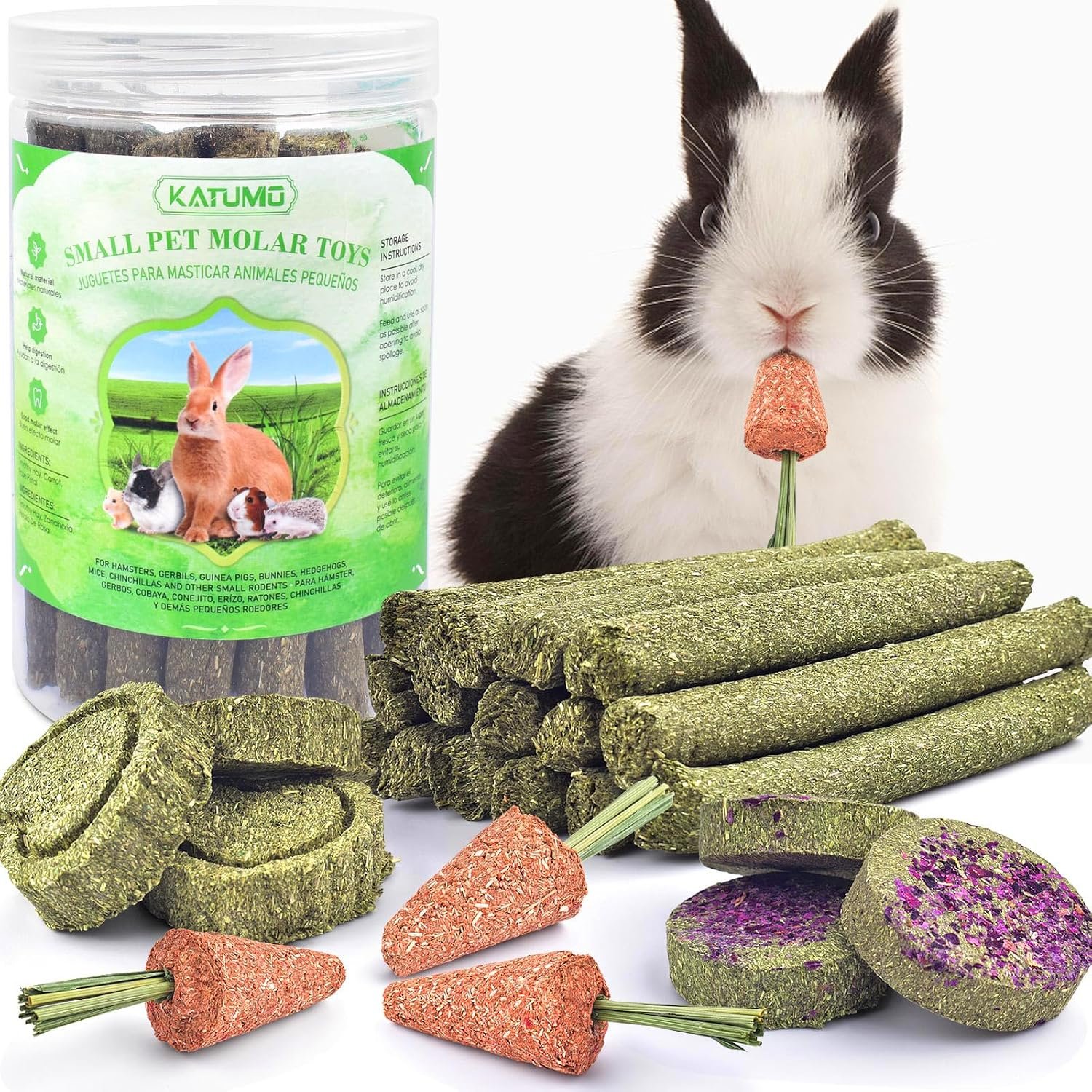 KATUMO Rabbit Chew Toys, Bunny Treats Natural Timothy Hay Sticks | 24pcs, Healthy Rabbit Food, Bunny Chew Toys for Teeth, Suitable for Rabbits, Guinea Pigs Hamster Chinchilla and Small Pets