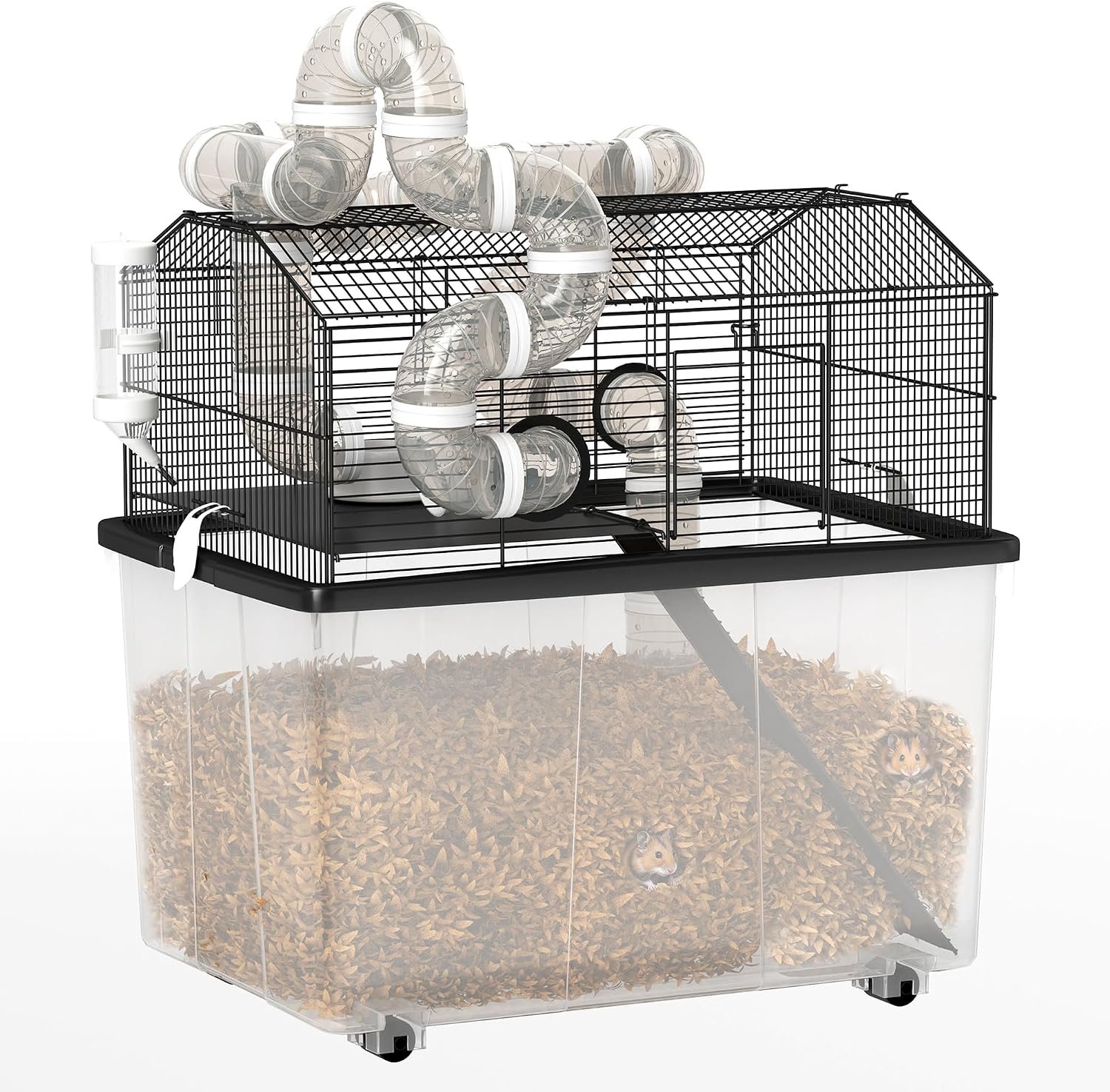 PawHut Large Hamster Cage, 12″ Deep Tray, Tube System 23″ x 17″ x 22″ Black