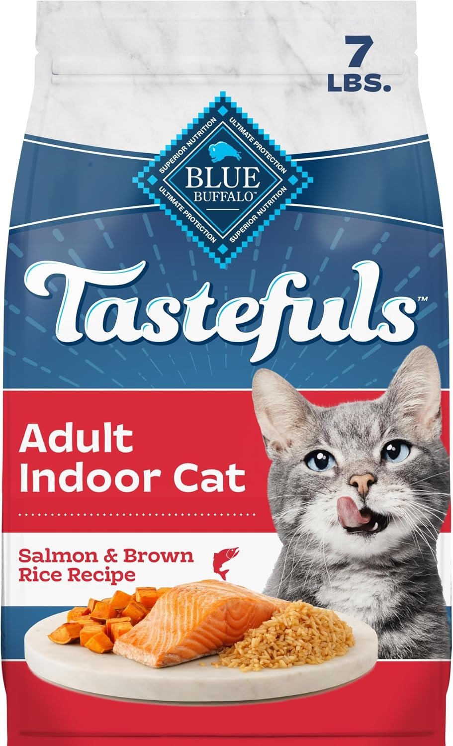 Blue Buffalo Tastefuls Salmon Adult Indoor Dry Cat Food, 7 lb | Salmon & Brown Rice Recipe, Antioxidant-Rich LifeSource Bits, No Corn, Wheat, or Soy