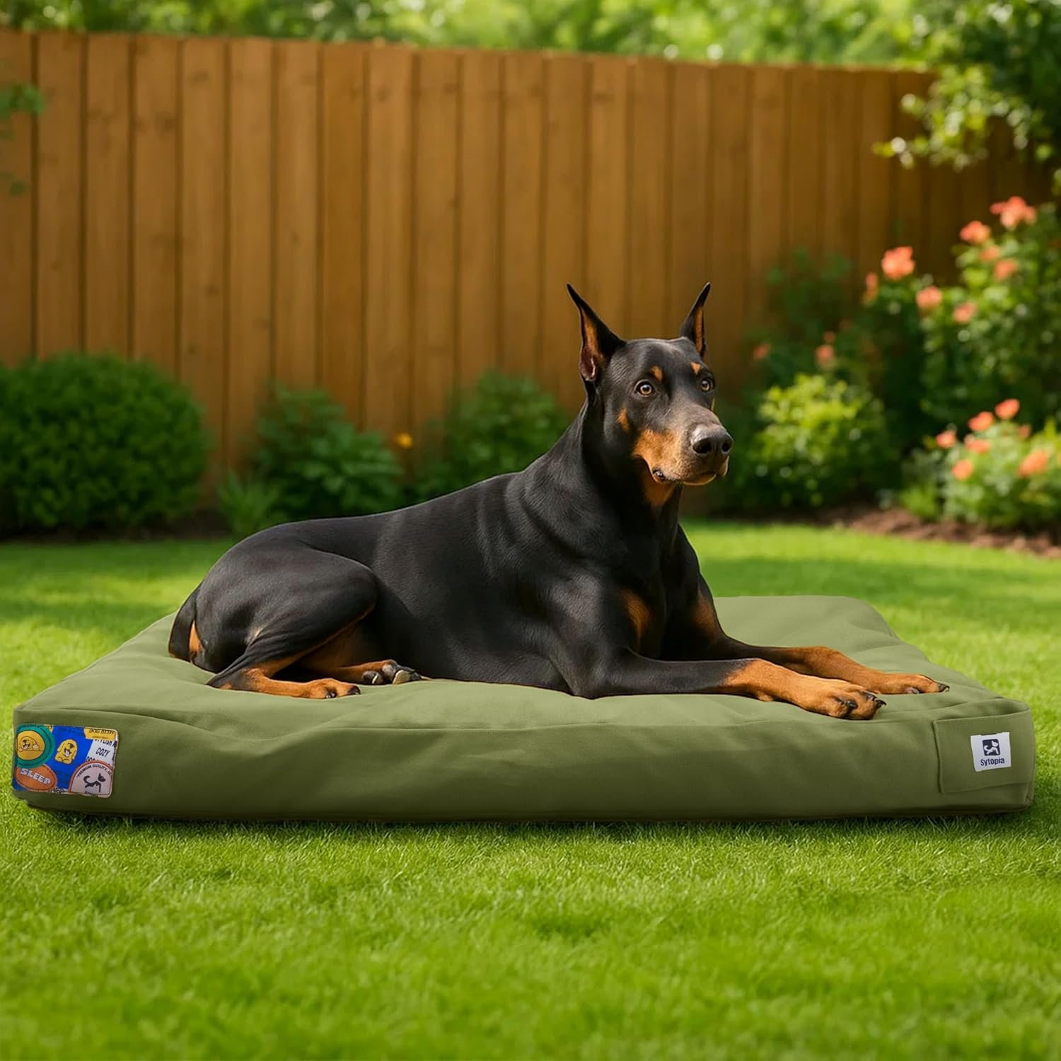 Sytopia 42 Inch Canvas Indestructible Outdoor Dog Bed for Extra Large Dogs, Chew Proof Dog Bed with Waterproof Washable Removable Cover, Indoor Patio Pet Pad for Crate, Green