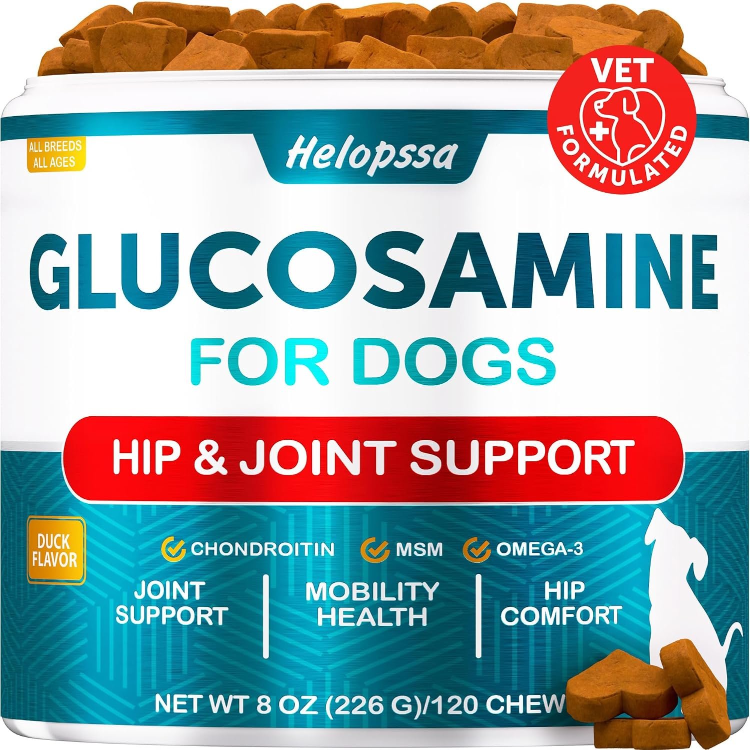 Glucosamine for Dogs – 120 Treats – Dog Joint Supplement with Chondroitin | Hip and Joint Supplement Dogs w/Fish Oil, MSM, Collagen – Glucosamine Chews for Dogs: Senior, Small & Large Dogs for Mobility