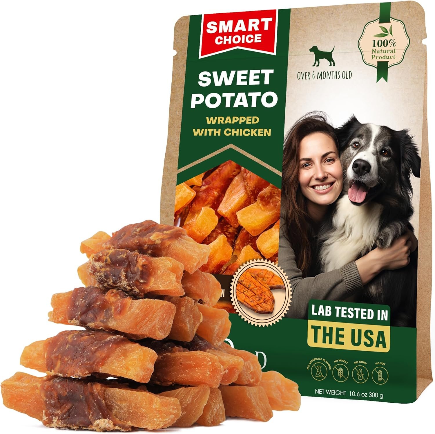 Beloved Pets Sweet Potato Dog Treats & Healthy Chicken Chews 10.6 Oz – Puppy Snacks & Soft Bones for Large, Medium & Small Breeds – Natural Dog Food & Grain-Free, Rawhide-Free Training Jerky Wraps