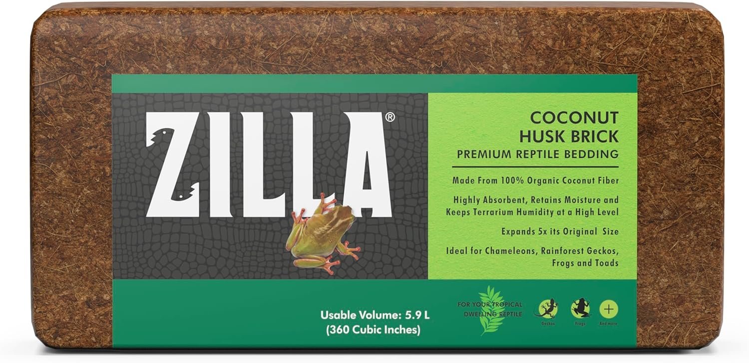 Zilla Coconut Husk, Organic Reptile Bedding, Coconut Fiber, One size, Brown | Terrarium substrate for humidity control, expands up to 5x, covers a 55-gallon enclosure
