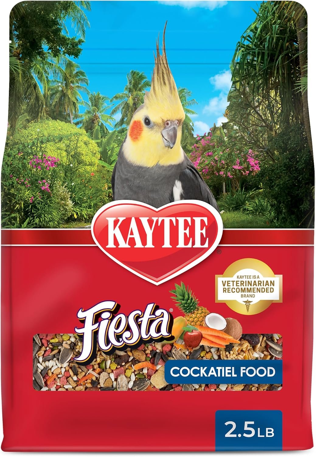 Kaytee Fiesta Cockatiel Bird Food, Nutritious Fun Blend, 2.5 Pounds | Foraging fun. Bird feed blend. Bird seeds, fruits, vegetables