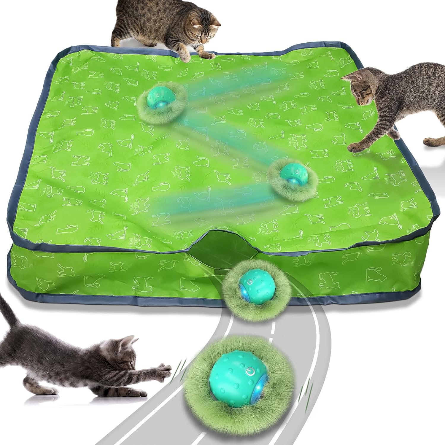Waaiio Interactive Cat Toys for Indoor Cats,Automatic Moving Cat Ball in Pouch,Chirping Stimulation,Hide-n-Seek Chase Exercise Game,Motion Activate,Rechargeable Kitten Toys