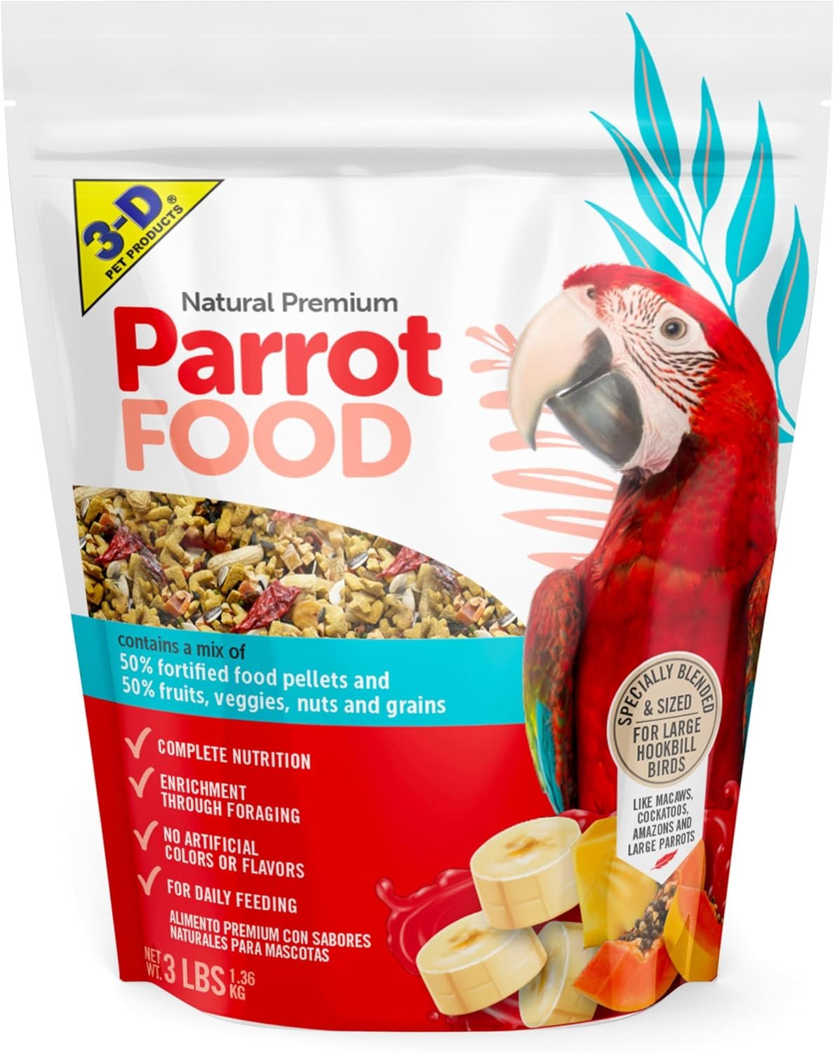 3-D Pet Products Parrot Food for Large Birds, Natural Premium Mix