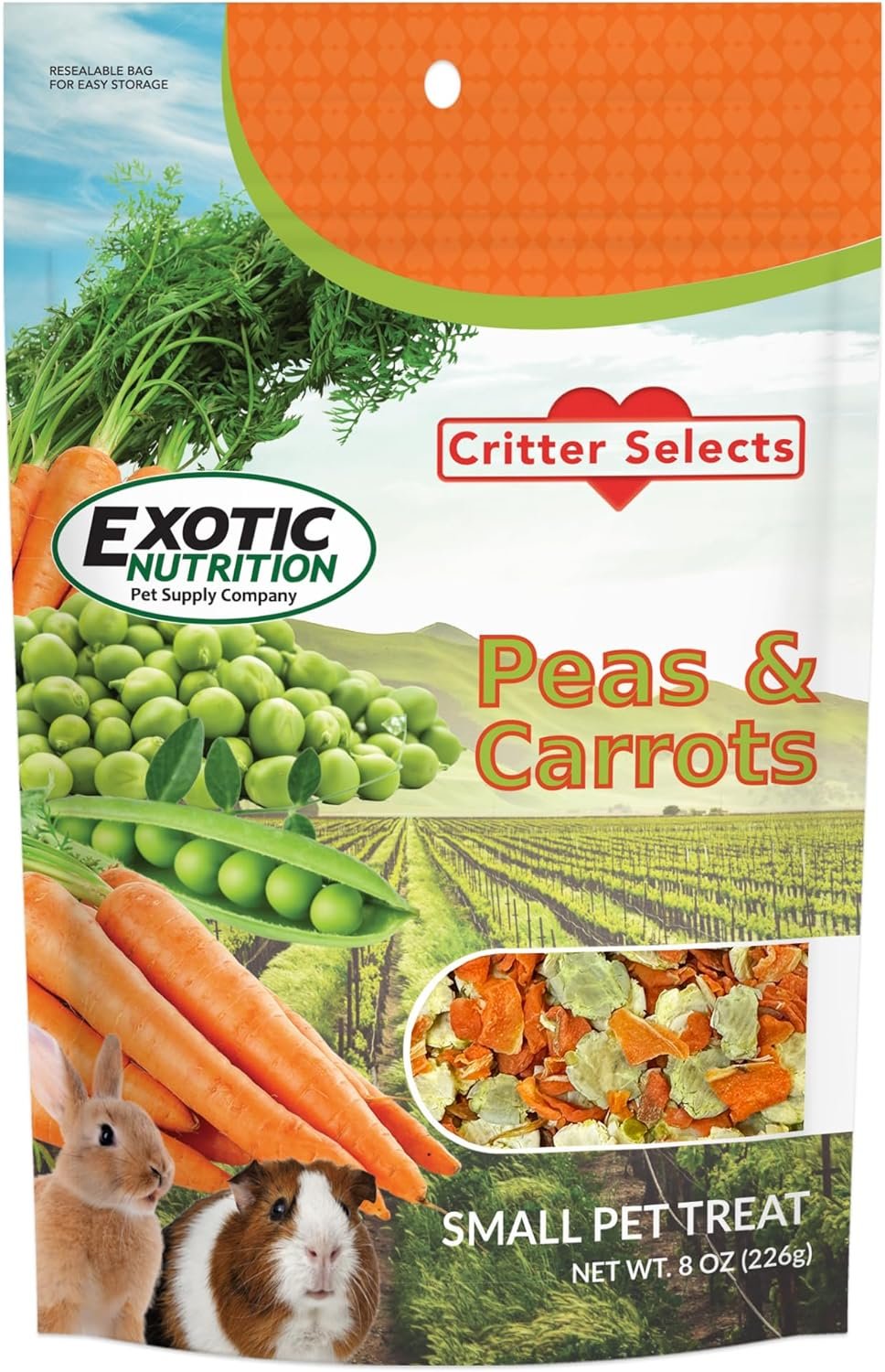 Exotic Nutrition Peas & Carrots 8 oz. – Healthy Natural Mixed Dried Vegetable Treat – for Rabbits, Guinea Pigs, Hamsters, Chinchillas and Small Pets
