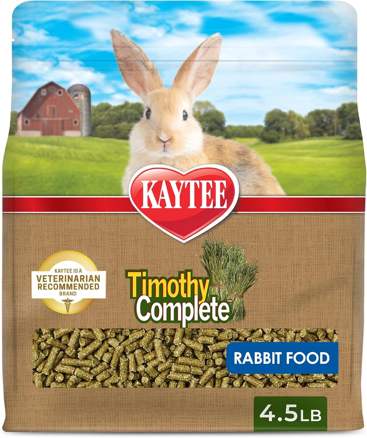 Kaytee Rabbit Food, Timothy Complete Rabbit Food Pellets, 4.5 Pounds | Bunny food for digestion support. Pelleted rabbit feed with timothy hay. High fiber, rabbit pellets, natural chewing