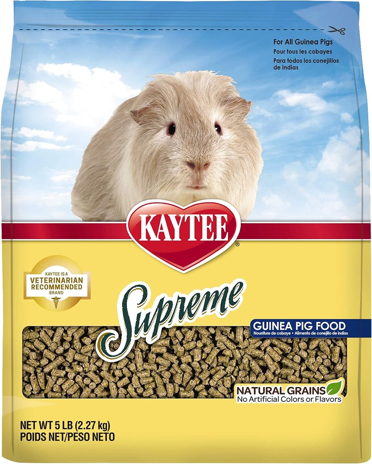 Kaytee Supreme Guinea Pig Food, Unflavored, 5 Lb | Balanced nutrition. Natural small animal food mix. guinea pig vitamin c, whole grains, no artificial flavors