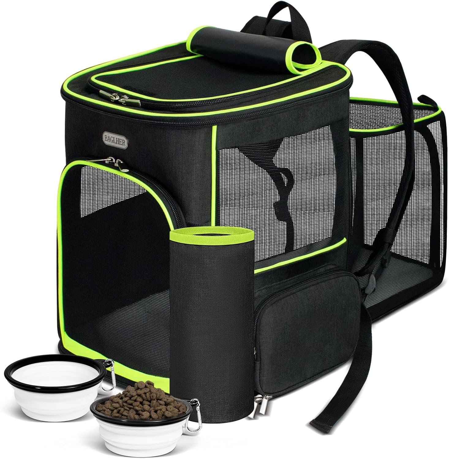 BAGLHER Expandable Cat Carrier Backpacks, Retractable Pet Carrier Backpack for Small Dogs & Cats with Breathable Mesh, Travel Bag Up to 18 Lbs for Hiking Camping Outdoor – Black